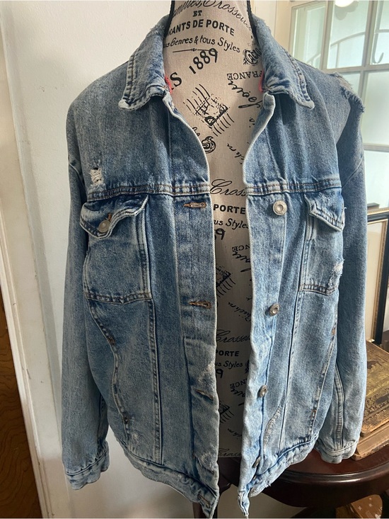 We The Free Jackets & Blazers - We The Free Light Blue Distressed Denim Jacket